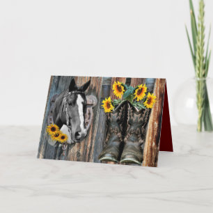 Cartão De Notas Rustic Western Horse Cowboy Botas Sunflower