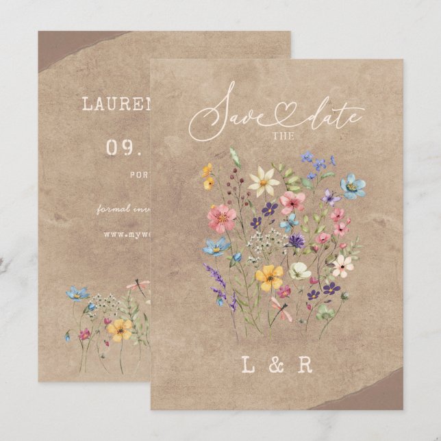 Cartão De Notas Rustic Wildflower Salve a data sem casamento de fo (Frente/Verso)