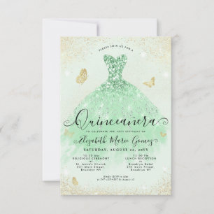 Cartão De Notas Sábio Verde Glitter Gown Quinceanera