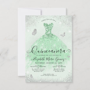 Cartão De Notas Sábio Verde Silver Glitter Quinceanera