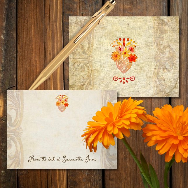 Cartão De Notas Sacred Floral Heart Mexican Baroque Muse (Criador carregado)