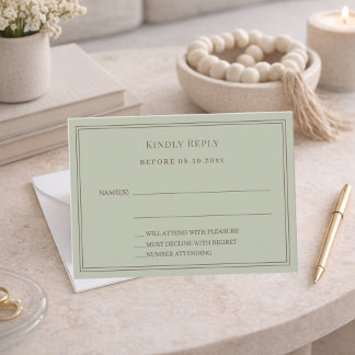 Cartão De Notas Sage green wedding response RSVP