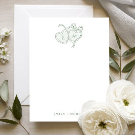 Cartão De Notas Sage Hand Drawn Hearts Monogram Personalized
