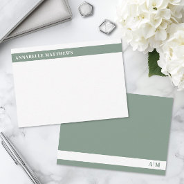 Cartão De Notas Sage Verde Monograma de Nome Minimalista Moderno