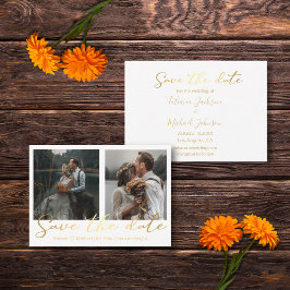 Cartão De Notas salvar a data de casamento dourado 2 fotos colagem