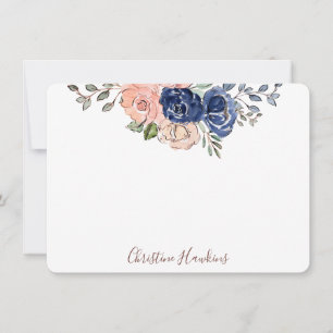 Cartão De Notas Sangue Floral Floral Cor de Água Rosa e Marinho Pe