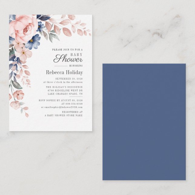 Cartão De Notas Sangue Moderno de Chá de fraldas Floral Rosa (Frente/Verso)