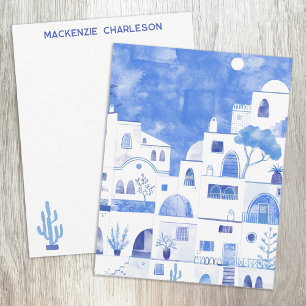Cartão De Notas Santorini Grécia Aquarela Personalizada