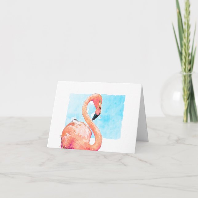 Cartão De Notas Saudação do Vazio Flamingo Rosa Watercolor (Frente)