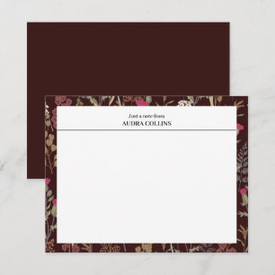 Cartão De Notas Saudação Personalizada de Padrão de Flor Burgundy