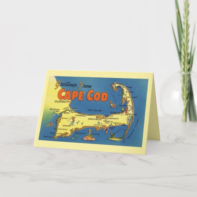 Cartão De Notas Saudações Do Mapa Do Cabo Cod (Frente)
