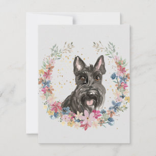 Cartão De Notas "Scottish Terrier Dog Spring Flowers Monograma"