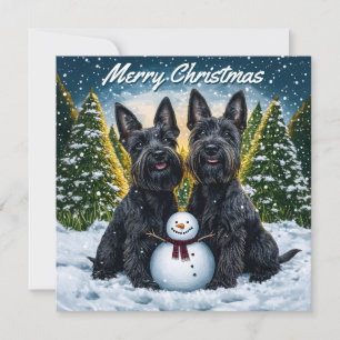 Cartão De Notas Scottish Terriers and Snowman Christmas