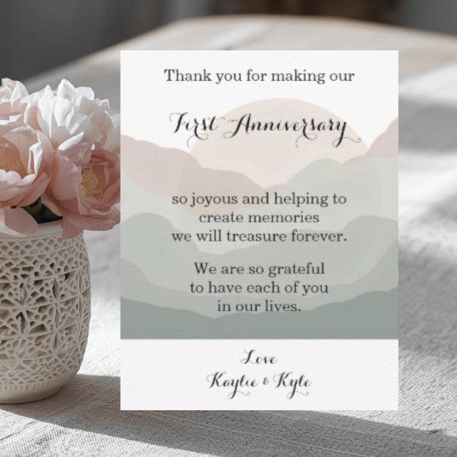 Cartão De Notas Script Boho Watercolor Mountain 1st Anniversary  (Criador carregado)