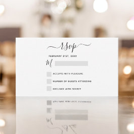 Cartão De Notas Script Branco Preto de Casamento de RSVP de Orçame