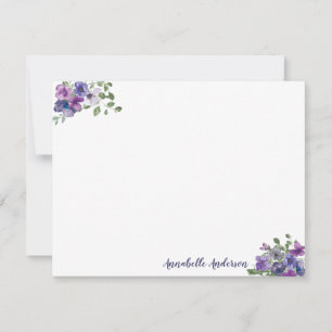 Cartão De Notas Script de Aquarela Floral Puro Na moda