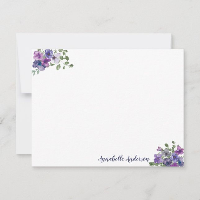 Cartão De Notas Script de Aquarela Floral Puro na moda Elegante (Frente)