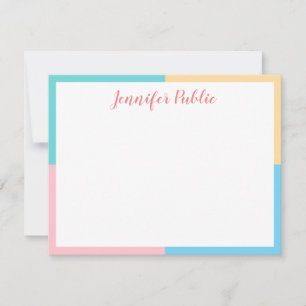 Cartão De Notas Script de manuscrito azul amarelo-rosa moderno