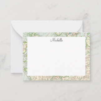 Cartão De Notas Script de Mapa do Vintage Personalizado