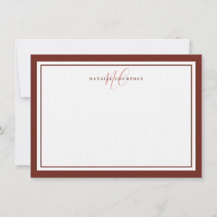 Cartão De Notas Script de Monograma Dois Bordos Elegante Simples M