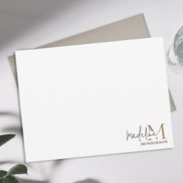 Cartão De Notas Script de Monograma Dourado Preto Moderno