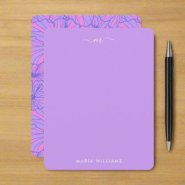 Cartão De Notas Script de Monograma Floral Simples Girly Purple Br