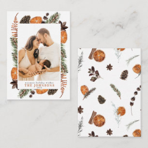 Cartão De Notas Script de Natal de Foto Laranja Russo Mini Boho