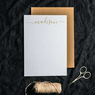 Cartão De Notas Script de Nome de Tipografia Dourada Elegante