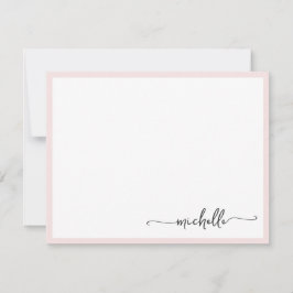 Cartão De Notas Script de Nome do Na moda Monograma Girly Blush