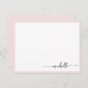 Cartão De Notas Script de Nome do Na moda Monograma Girly Blush