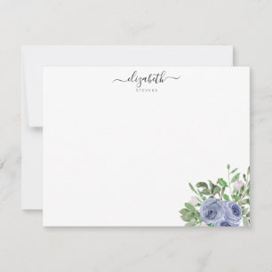 Cartão De Notas Script de Rosa de Cor Azul Floral Moderno Elegante