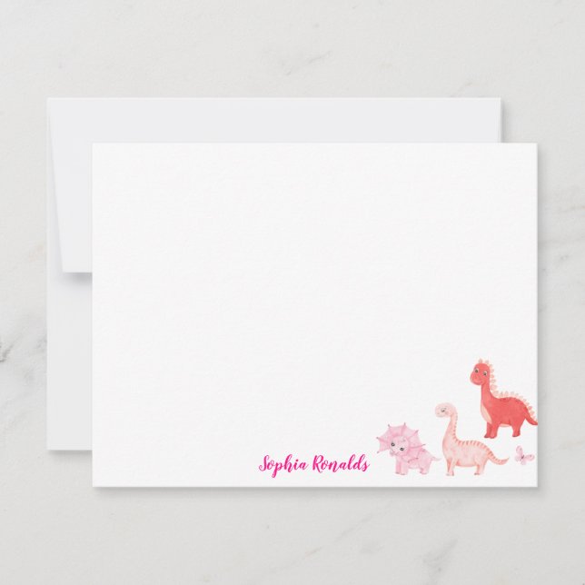 Cartão De Notas Script Dinosaur Dino Magenta Rosa (Frente)