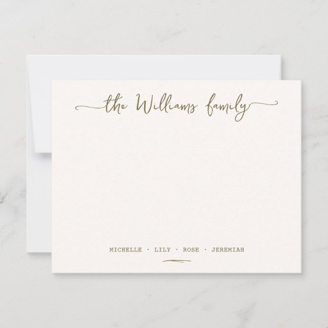 Cartão De Notas Script Dourado do Apelido da Família de na moda Ca (Frente)