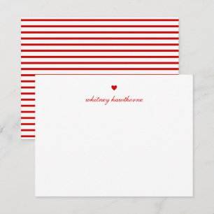 Cartão De Notas Script Elegante Personalizado Coração Vermelho