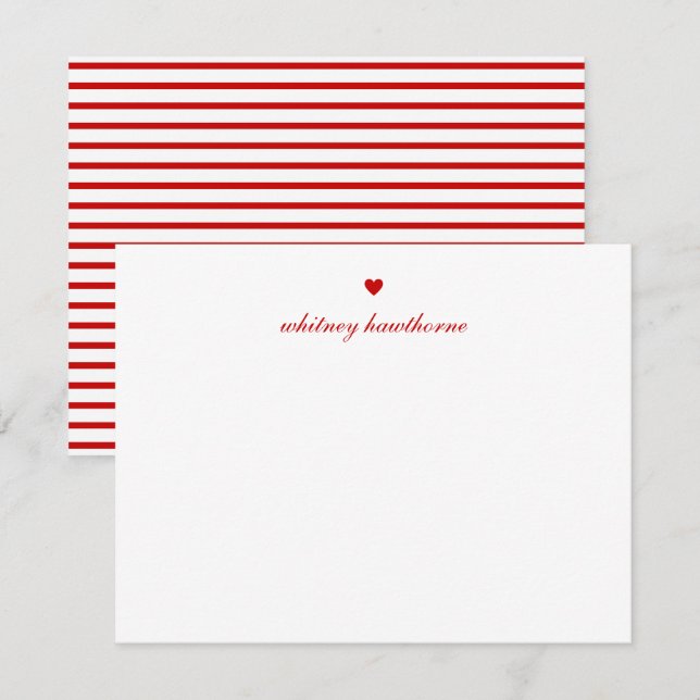 Cartão De Notas Script Elegante Personalizado Coração Vermelho (Frente/Verso)