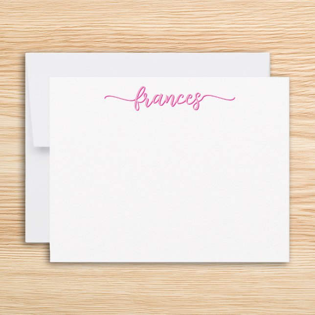 Cartão De Notas Script Escrito à Mão Rosa (Pink Handwritten Script Note Card)
