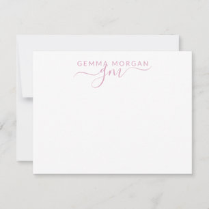 Cartão De Notas Script inicial de nome pastel rosa minimalista sim