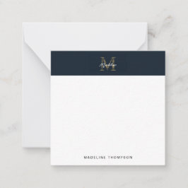 Cartão De Notas Script Metallic Monograma Quadrado Mini Azul Marin