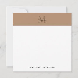 Cartão De Notas Script Metallic Taupe Gold Monogram Square