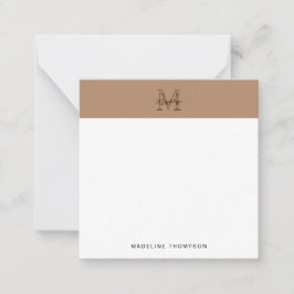 Cartão De Notas Script Metallic Taupe Gold Monogram Square