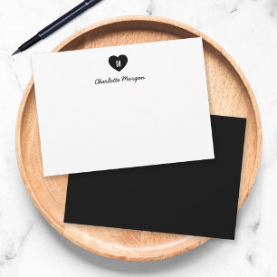 Cartão De Notas Script Moderno do Coração do Monograma Personaliza