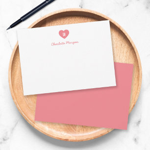 Cartão De Notas Script Moderno do Coração do Monograma Personaliza