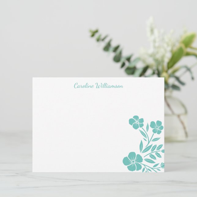 Cartão De Notas Script Personalizado de Desenho Floral na moda Tea (Em pé/Frente)