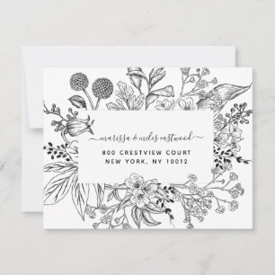 Cartão De Notas Script Preto Branco Floral Personalizado Botânico 