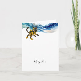 Cartão De Notas Scuba Cat Diving Blue Wet Suit