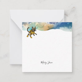 Cartão De Notas Scuba Cat Diving Blue Wet Suit