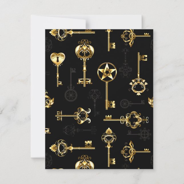Cartão De Notas Seamless Pattern with Golden Keys (Frente)