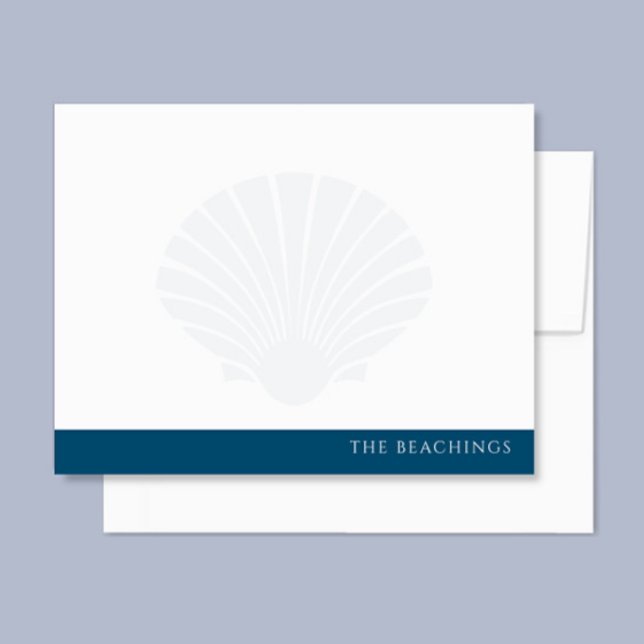 Cartão De Notas Seashell com Marinho Blue Banda Family Stationery (Criador carregado)