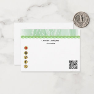 Cartão De Notas Seda Verde Elegante, Mídia Social e Código QR