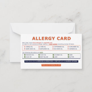Cartão De Notas Seed Oil Allergy Card